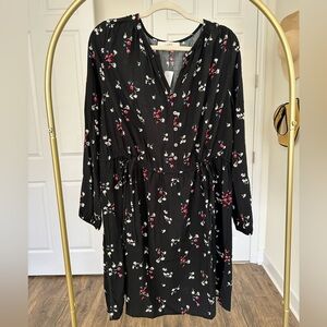 NWT LOFT Black Dress with Red and White Floral Pattern